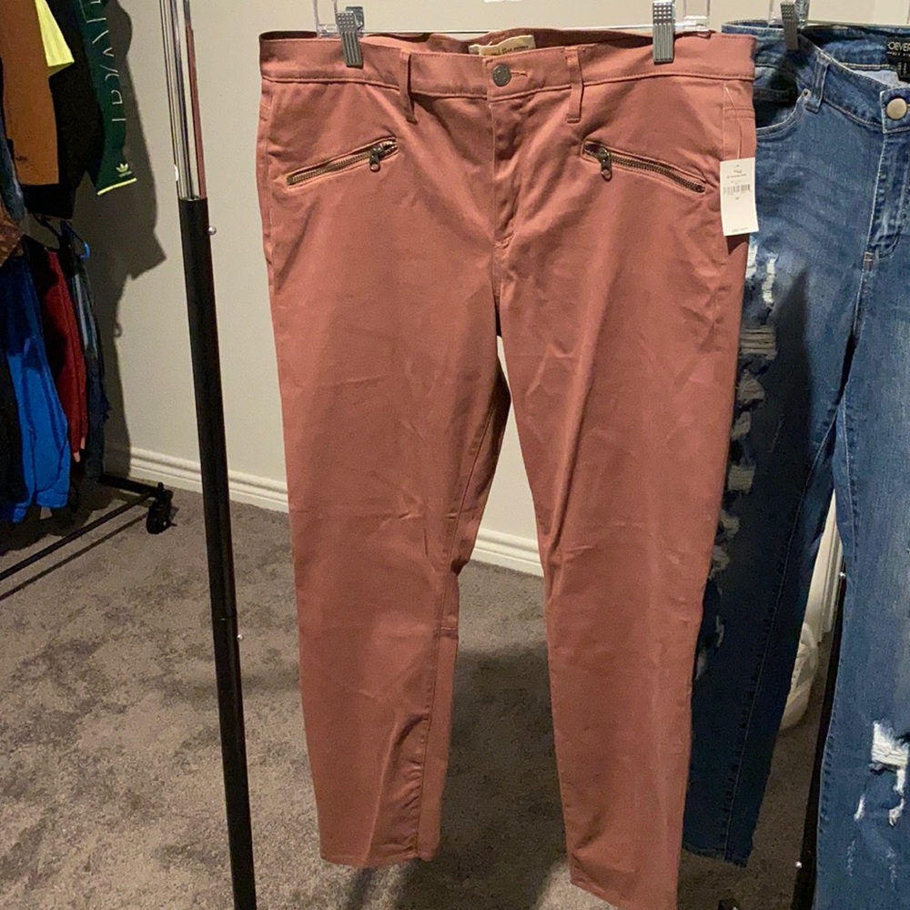 Rose colored stretch pants from The Gap